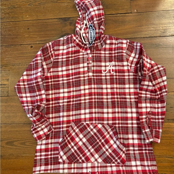 Concepts Sport Other - Red & White Plaid Hooded Flannel Sleepshirt with Alabama Logo